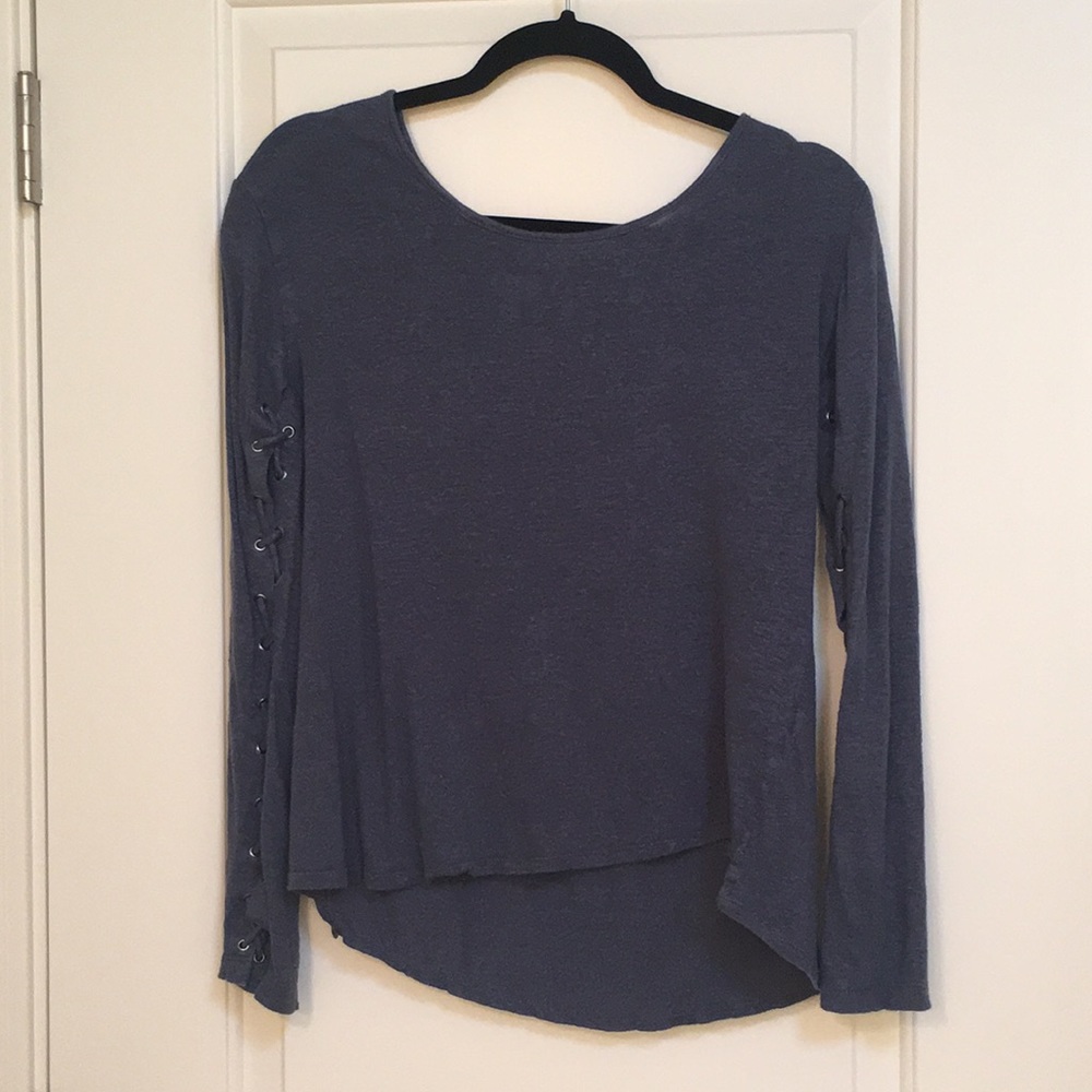 A.B.S. Heathered blue long sleeve high low shirt